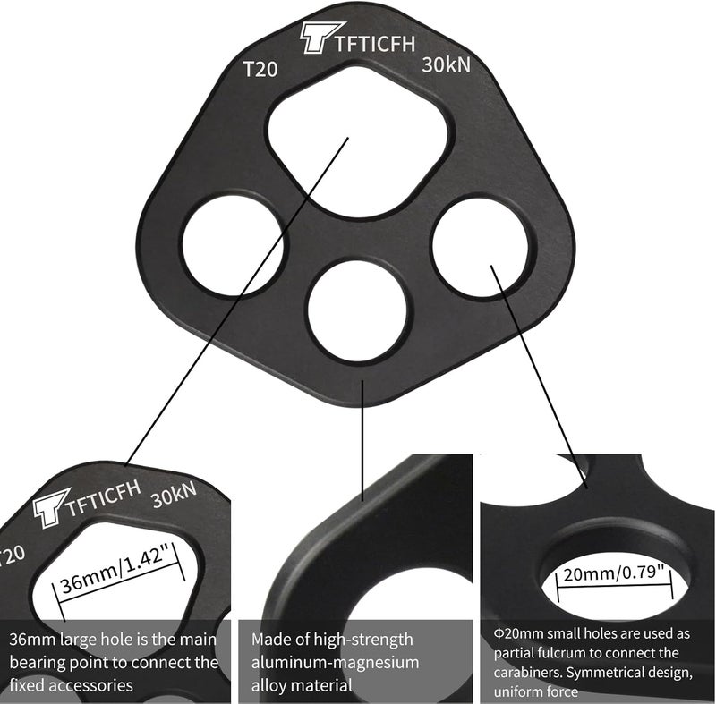 TFTICFH 30kN/40kN Rigging Plate Aluminum Anchor Multiplier Plate, 4 Holes Force Divider Plate Bear, Climbing Descender Gear for Hammock Firefighting Arborist Rock Climbing Rescue Cave Yoga - Image 4